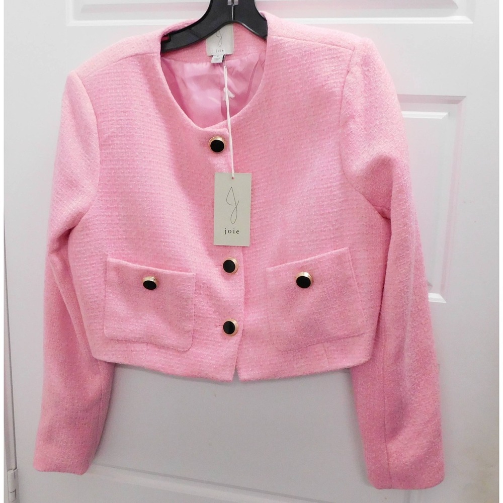 Joie Pink Tweed Crop Jacket Blazer sz‎ 10 NWT